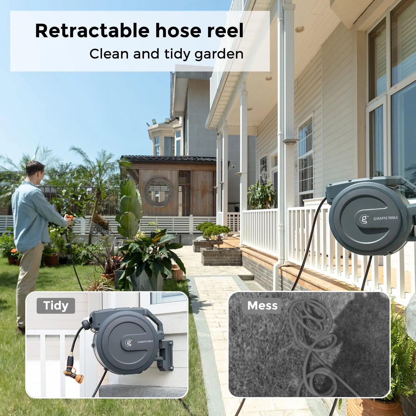 Giraffe Tools AW40 Retractable Garden Hose Reel Slow Return