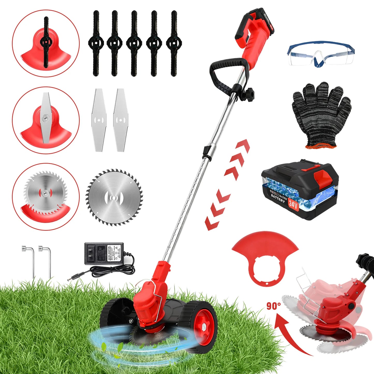 21V Cordless Weed Wacker 3-in-1 Edger Trimmer With Wheels