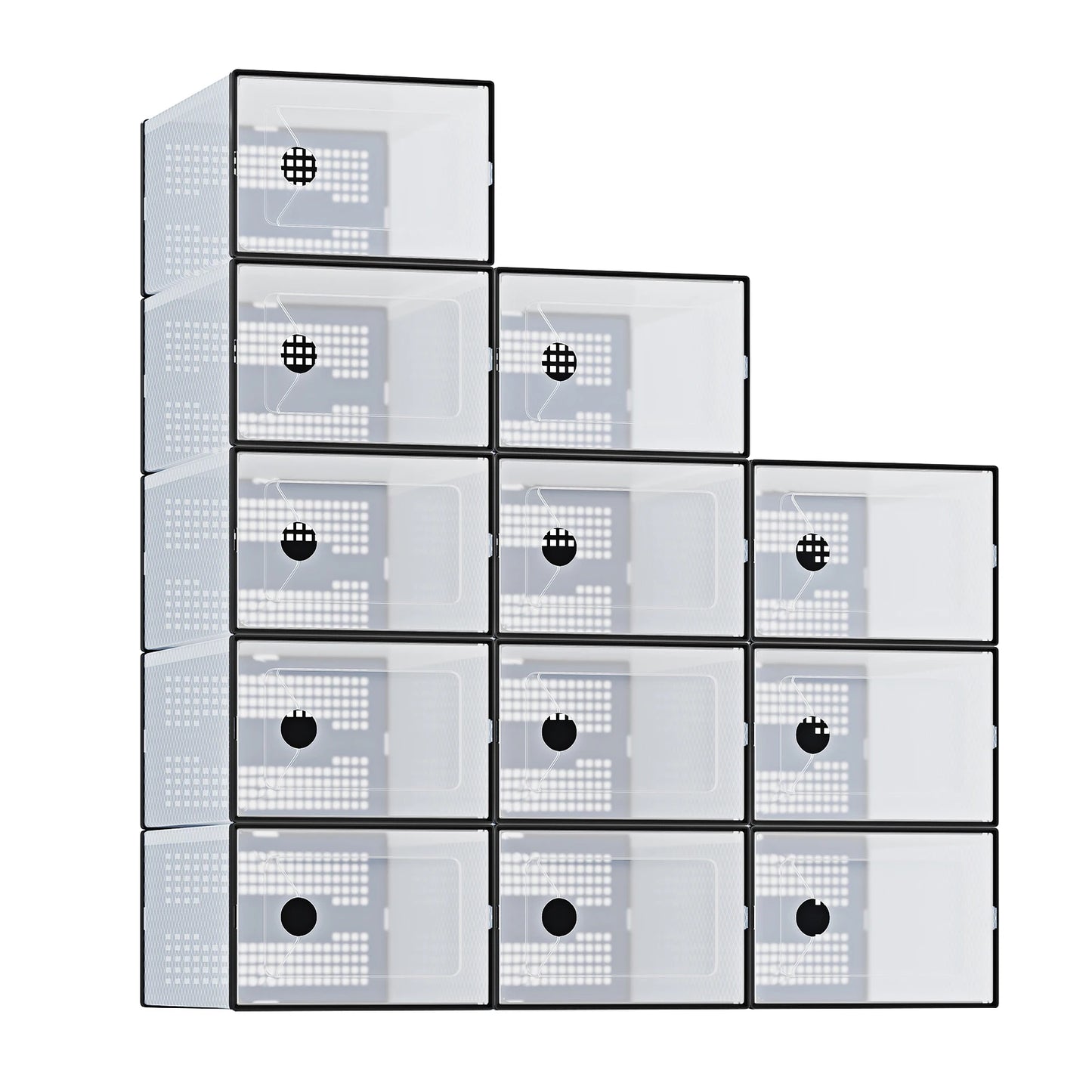 JHK 12 15 Pack Plastic Stackable Shoe Organizer With Lids