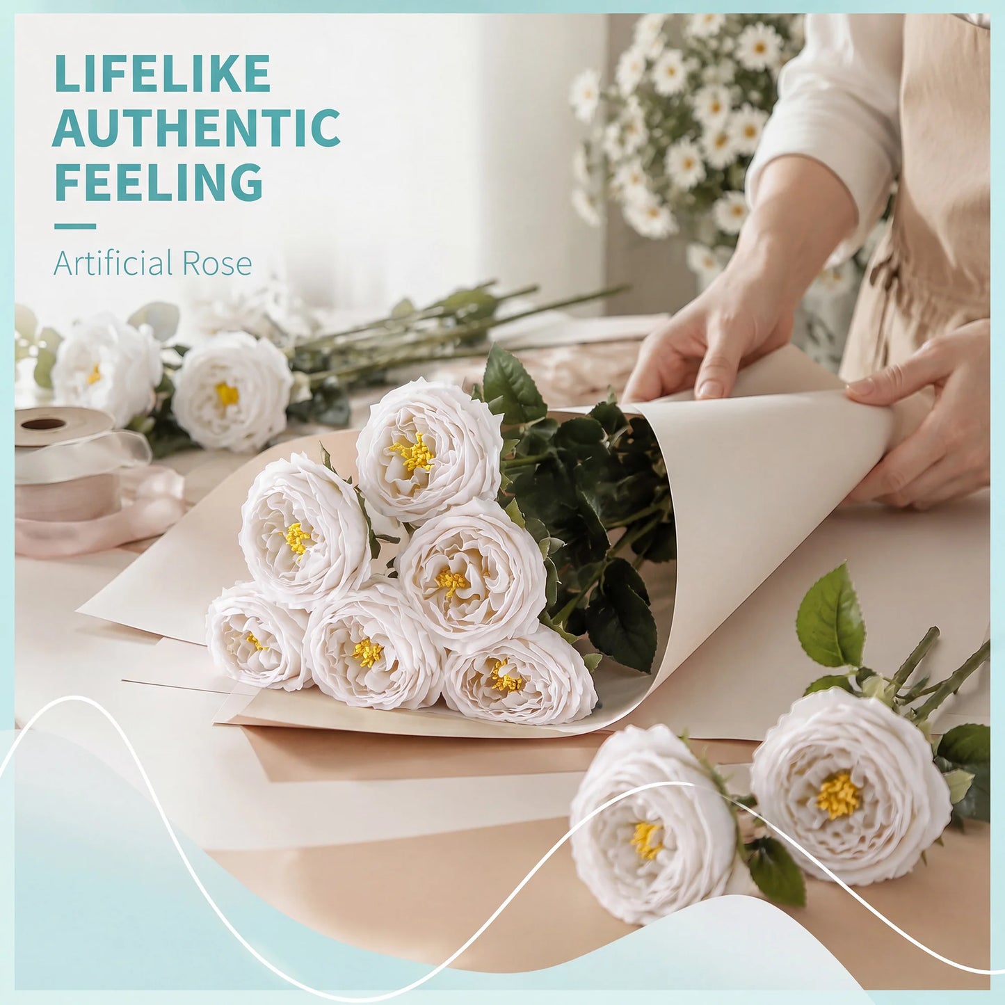 HiMISS 20Pcs Lifelike Real Touch Artificial Roses And Peonies Stems
