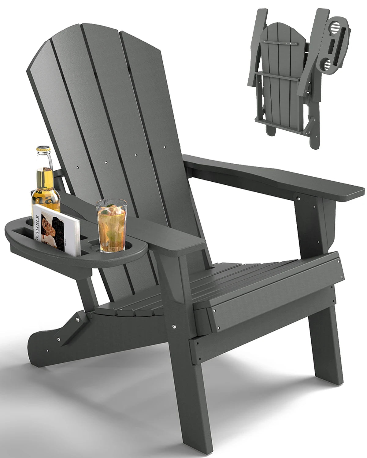 Foowin Folding Adirondack Chair Weather Resistant HDPE Cup Holder Outdoor