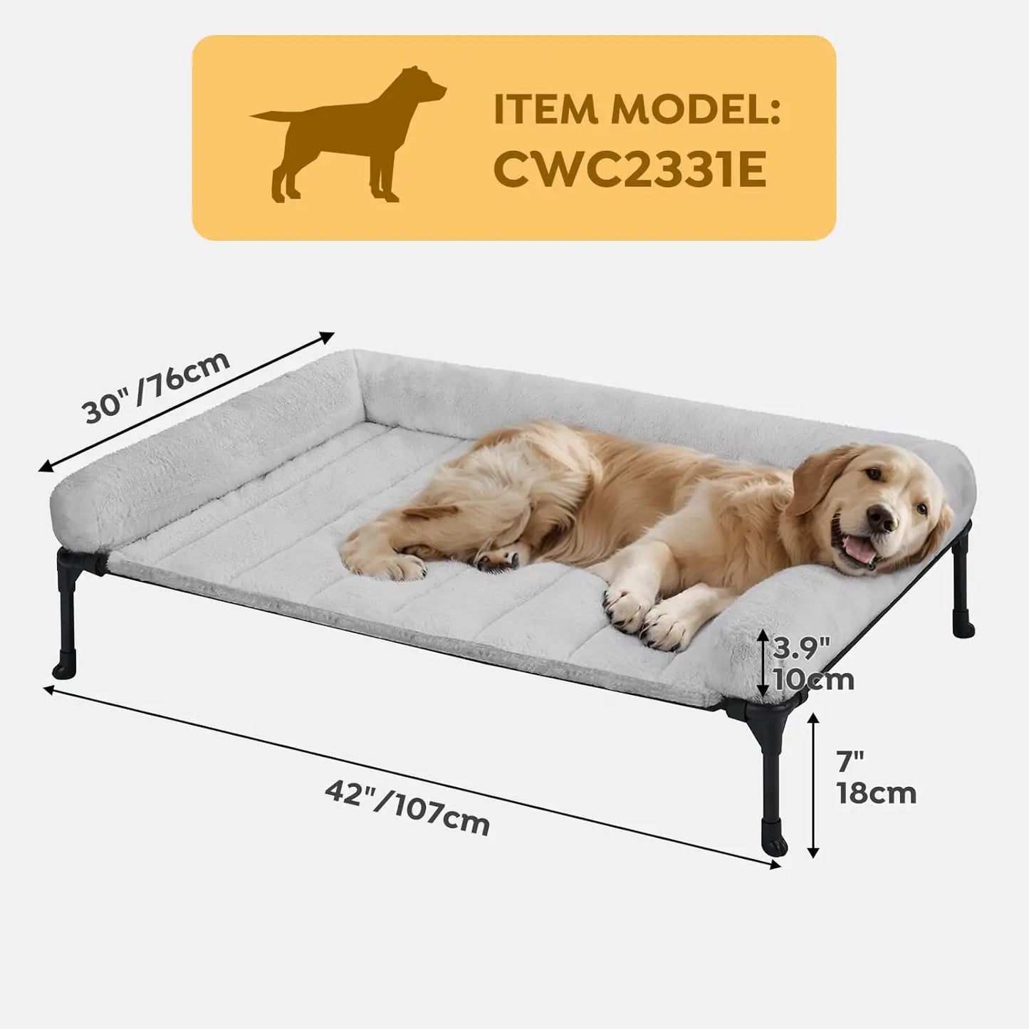 Elevated Orthopedic Dog Bed With Fluffy Bolster For Large Pets