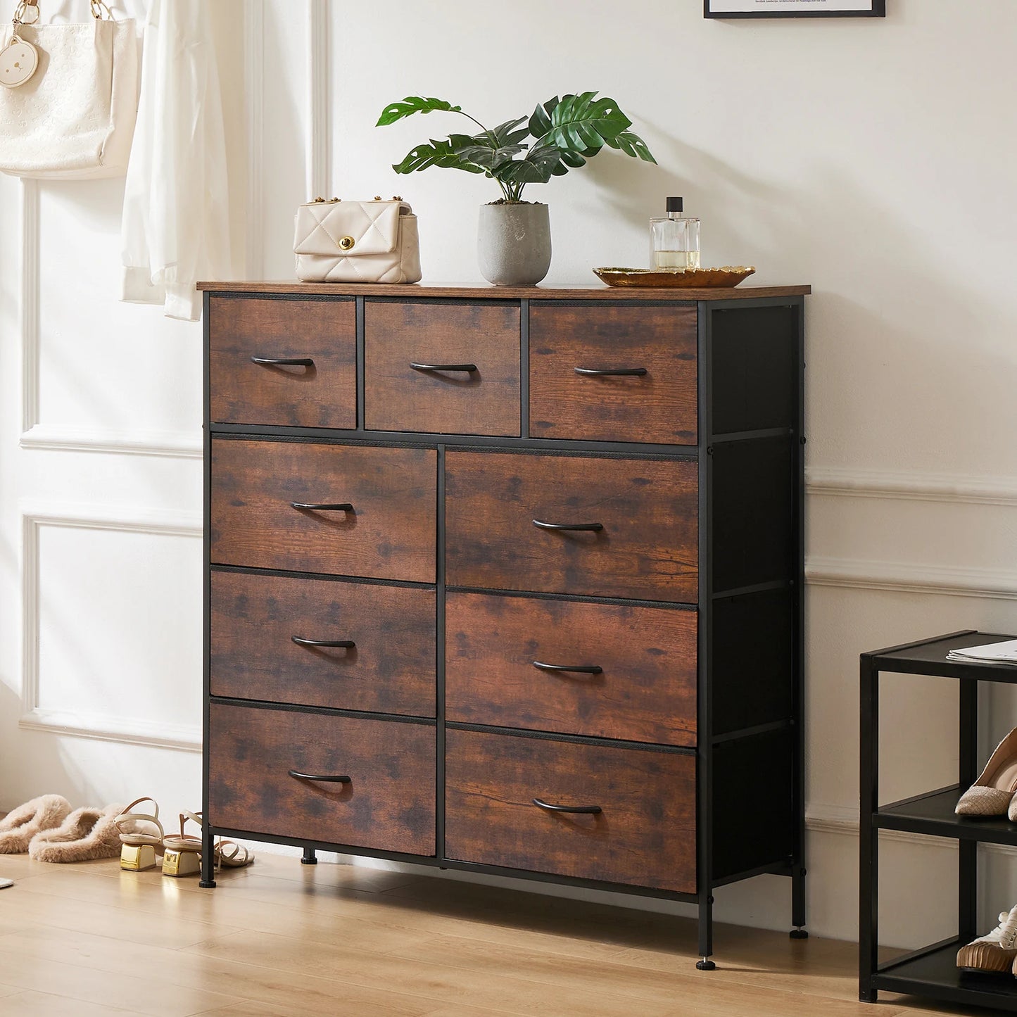 JHK Dresser With 9 Fabric Storage Drawers Wardrobe