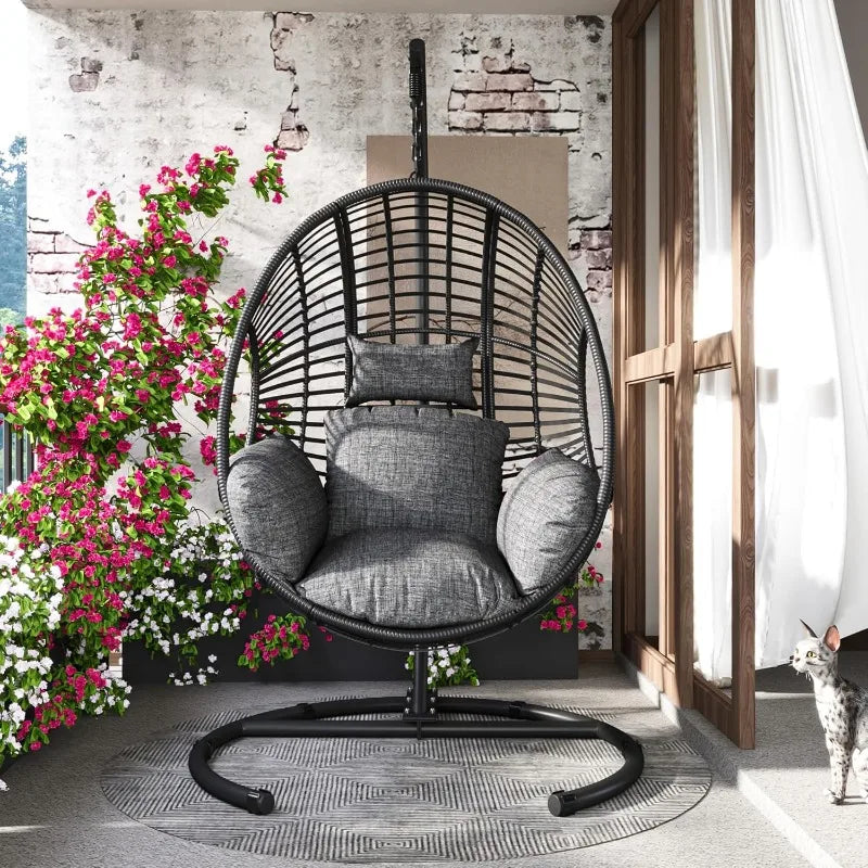 Hanging Egg Chair With Stand Outdoor Patio Swing Durable