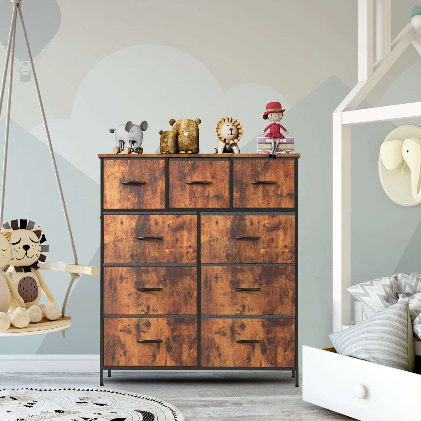 JHK Dresser With 9 Fabric Storage Drawers Bedroom Wardrobe