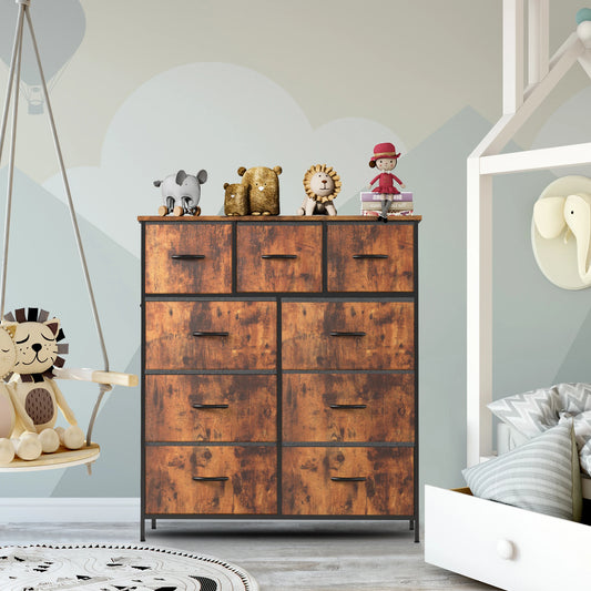 JHK Dresser With 9 Fabric Storage Drawers Bedroom Wardrobe