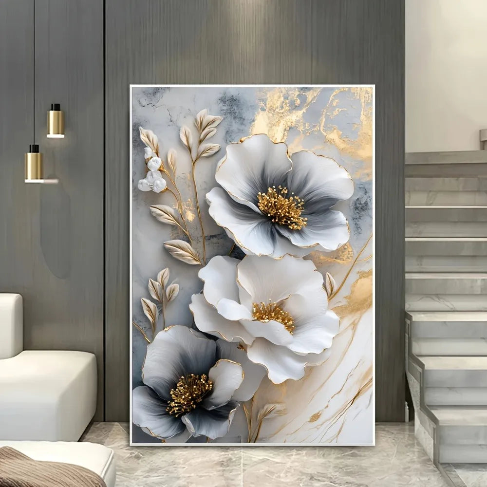Modern Floral Canvas Wall Mural Framed 3D Painting