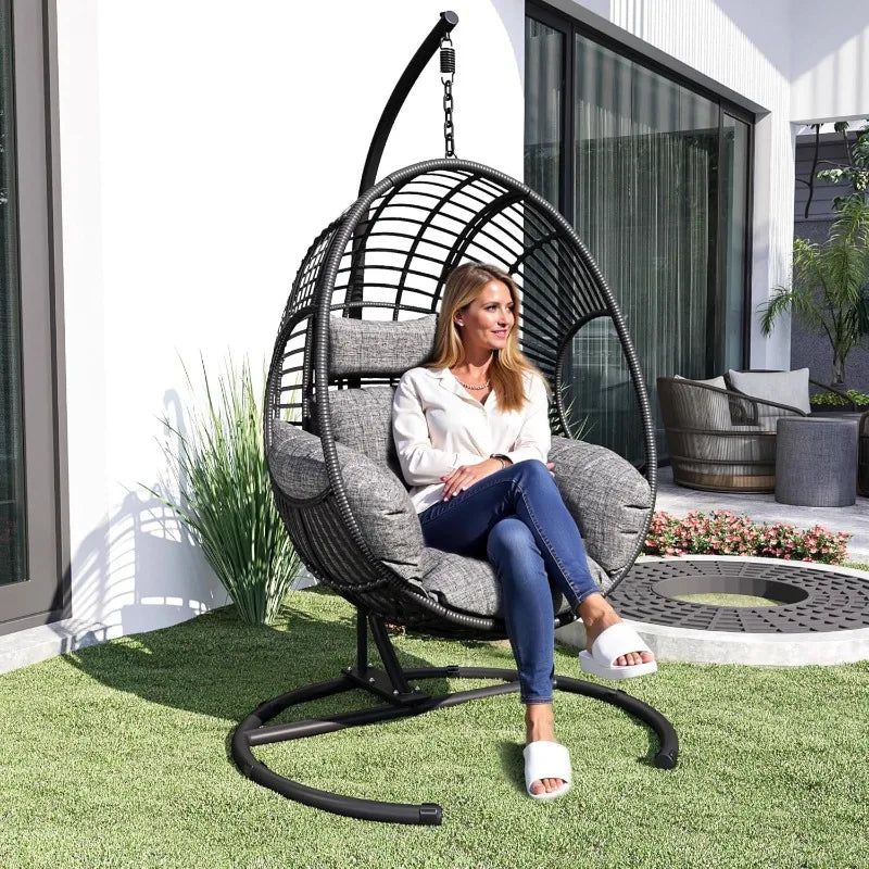 Hanging Egg Chair With Stand Outdoor Patio Swing Durable