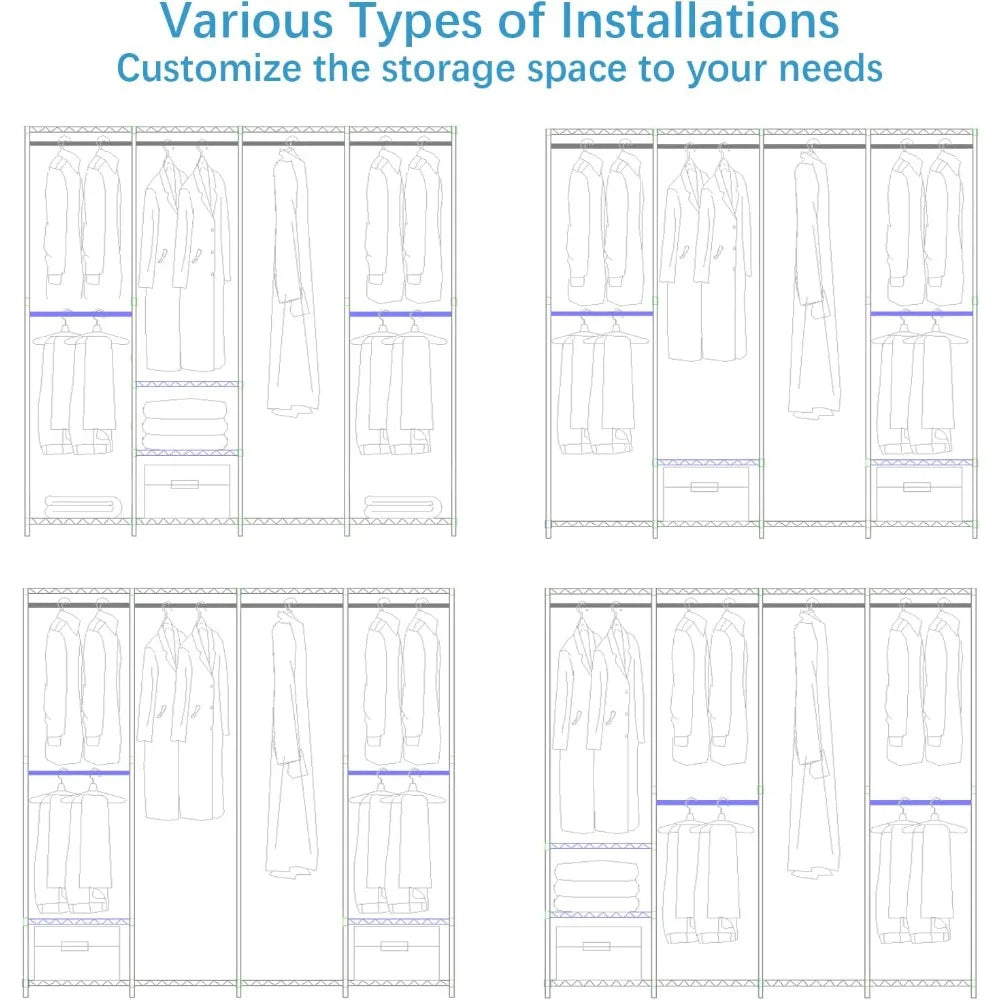 Heavy Duty Clothes Rack With Cover Portable Freestanding Wardrobe Closet