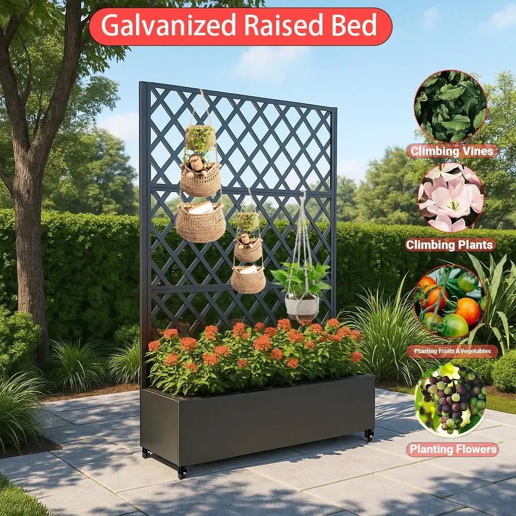 Studyset Metal Raised Garden Bed With Trellis Privacy Planter