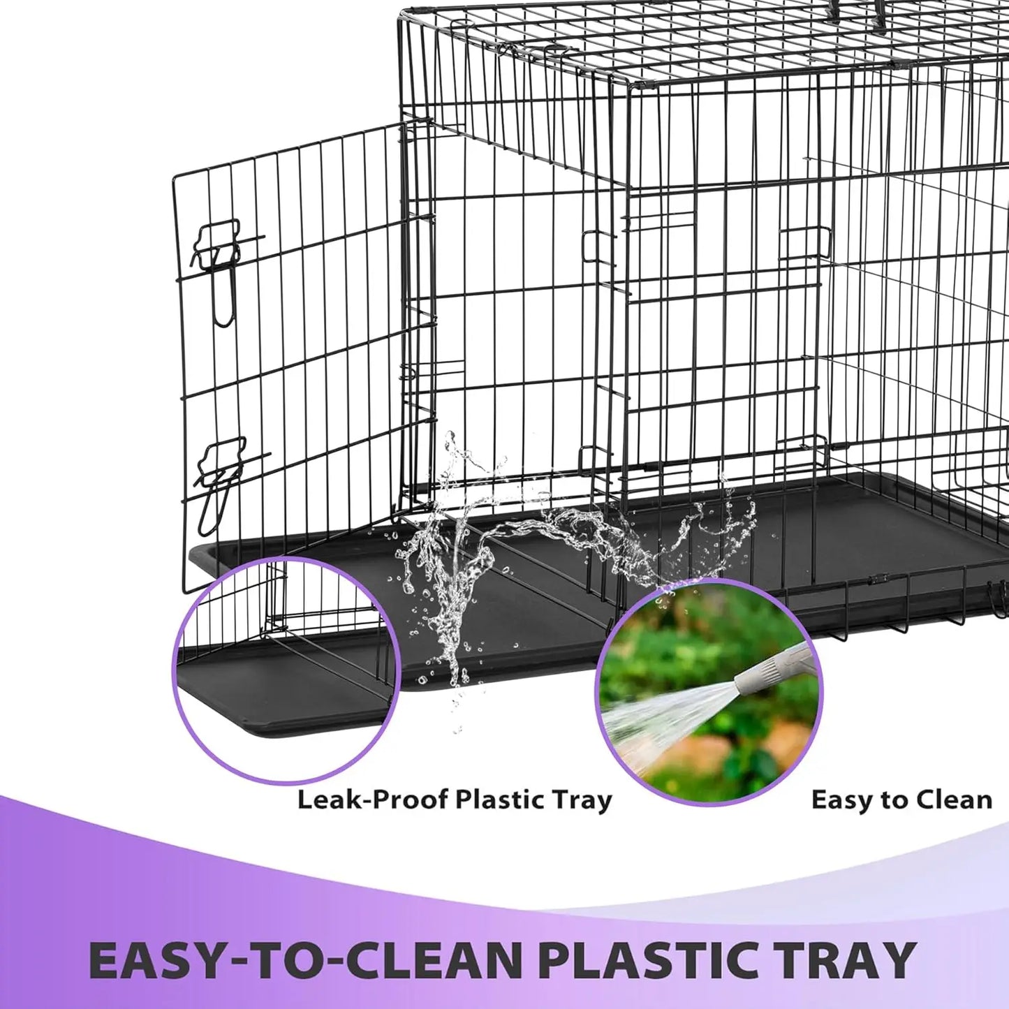Foldable Dog Crate with Double Doors, Secure Latches, Leakproof Tray