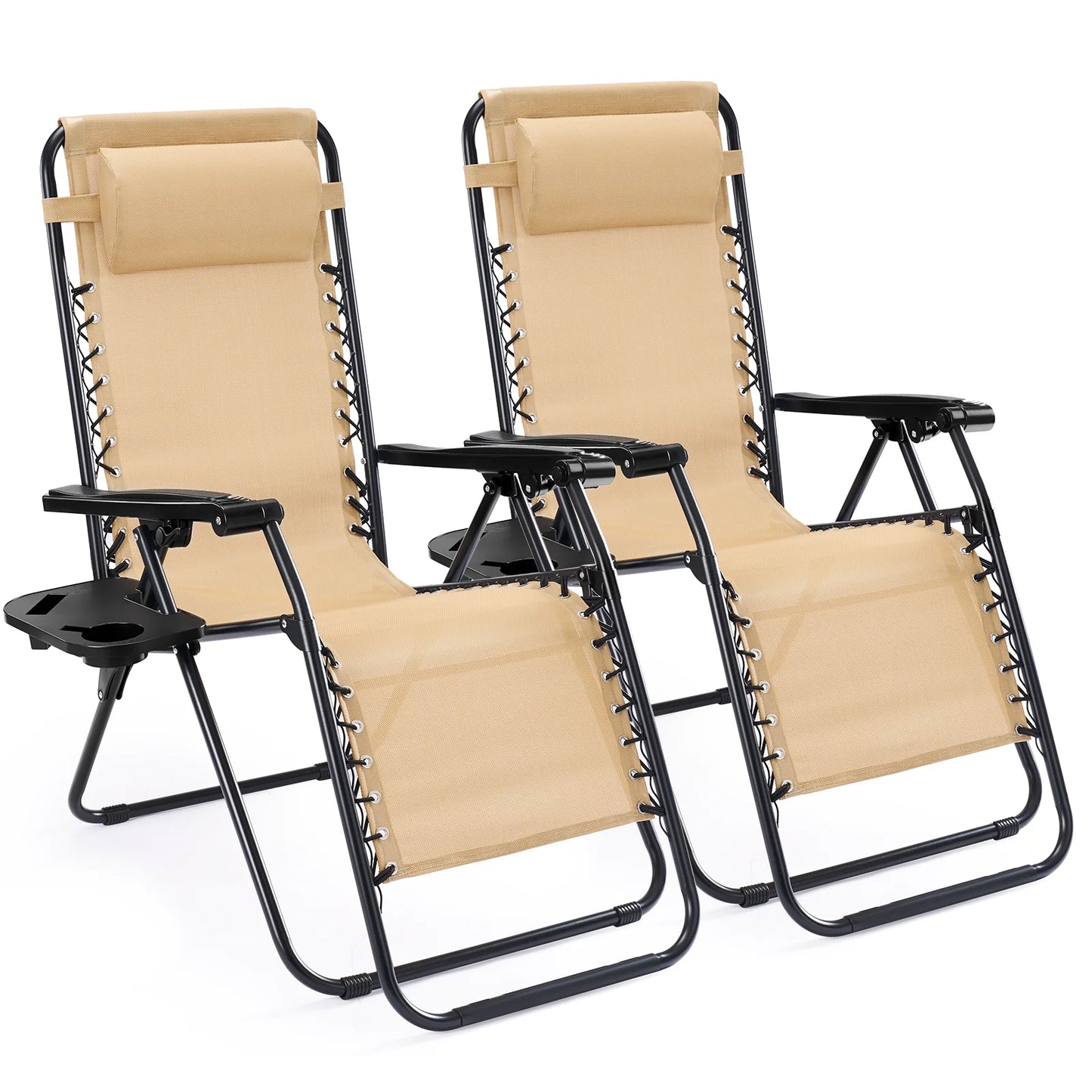 JHK Portable Zero Gravity Recliner Chairs Set With Cup Holders