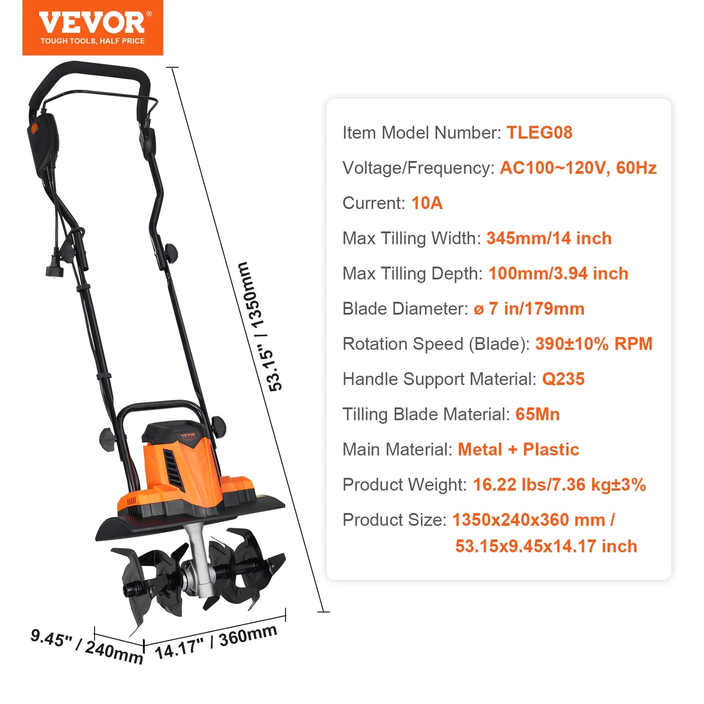 SucceBuy 12 Amp Electric Rototiller With Steel Tines Corded