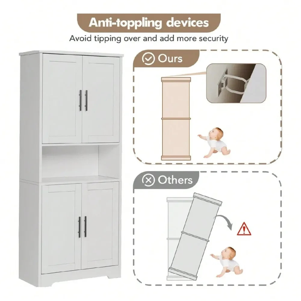 XMSJ Tall Pantry Cabinet With Adjustable Shelves And Doors