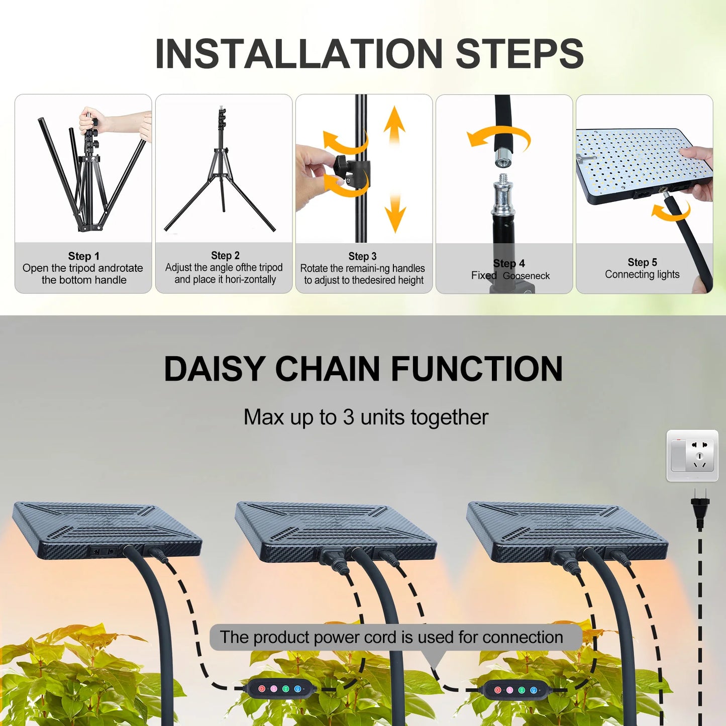 FECiDA Grow Lights With Stand And Timer Adjustable Tripod