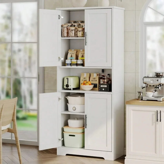 XMSJ Tall Pantry Cabinet With Adjustable Shelves And Doors