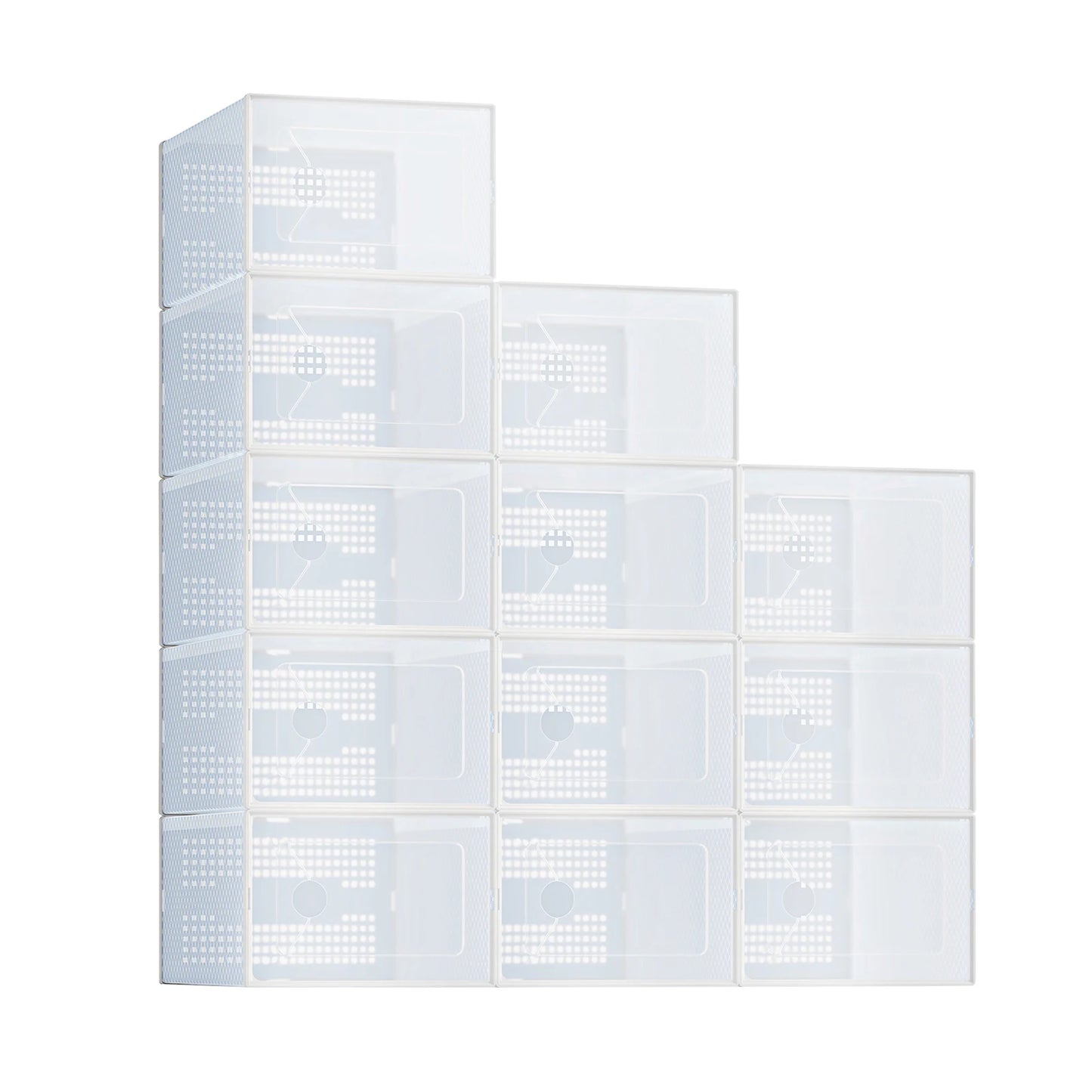 JHK 12 15 Pack Plastic Stackable Shoe Organizer With Lids