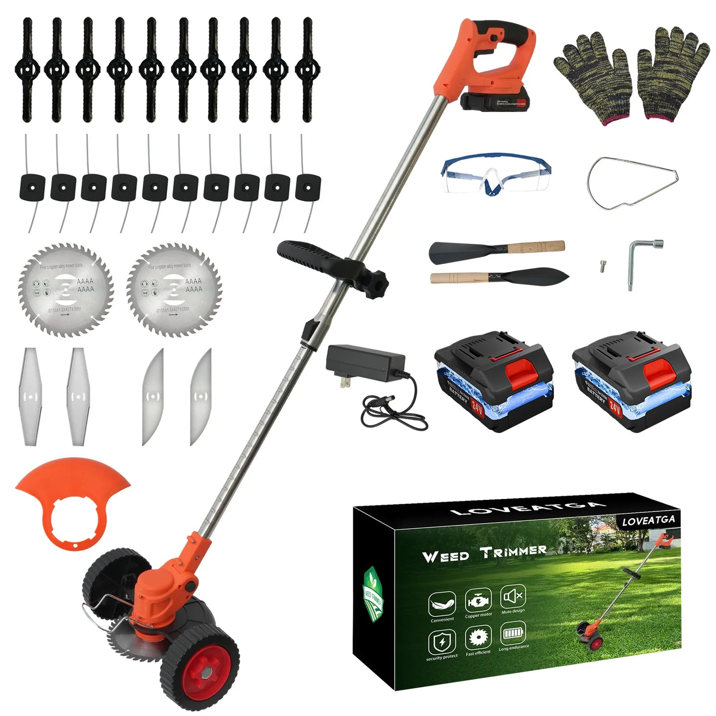 21V Cordless Grass Trimmer 3in1 Edger Mower With 2x2Ah Batteries Charger