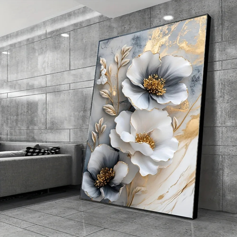 Modern Floral Canvas Wall Mural Framed 3D Painting