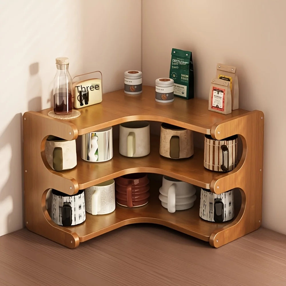 Multi-Tier Bamboo Corner Desk Shelf Organizer For Plants And Books