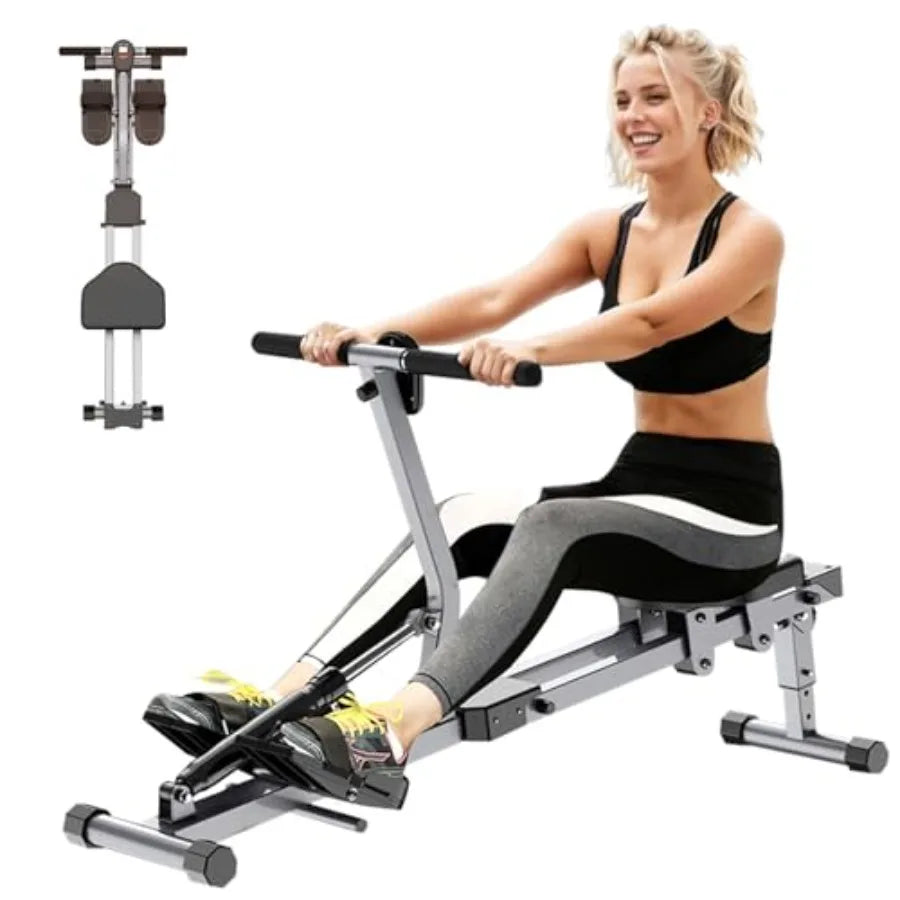 Home Folding Rowing MachineHydraulic Rowing Machine Dual Tracks for Quieter 300LBS Weight Capacity with 12 Levels of Adjustable