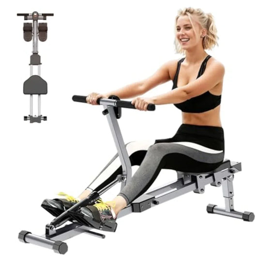 Home Folding Rowing MachineHydraulic Rowing Machine Dual Tracks for Quieter 300LBS Weight Capacity with 12 Levels of Adjustable