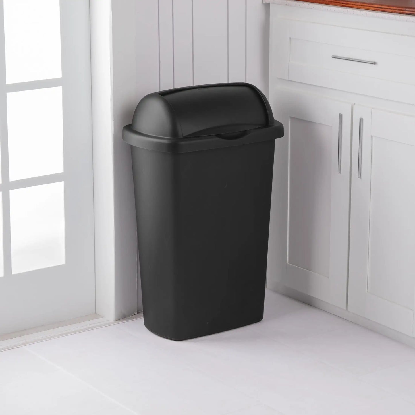 Rectangular Plastic Kitchen Trash Can With Roll Top Lid