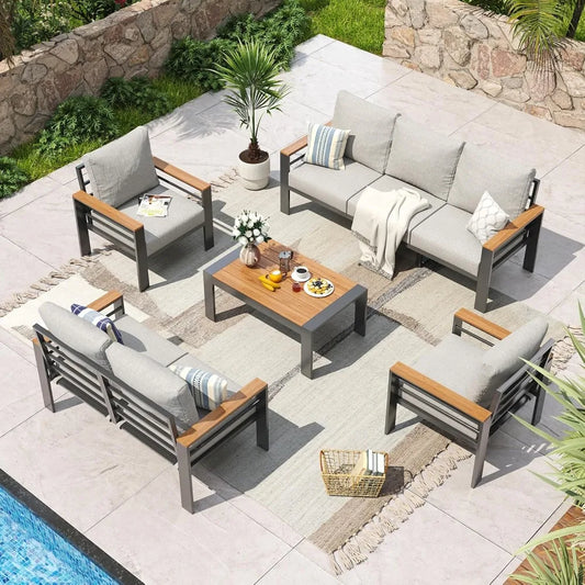 Aluminum Patio Furniture Set Sectional With Washable Cushions And Coffee Table