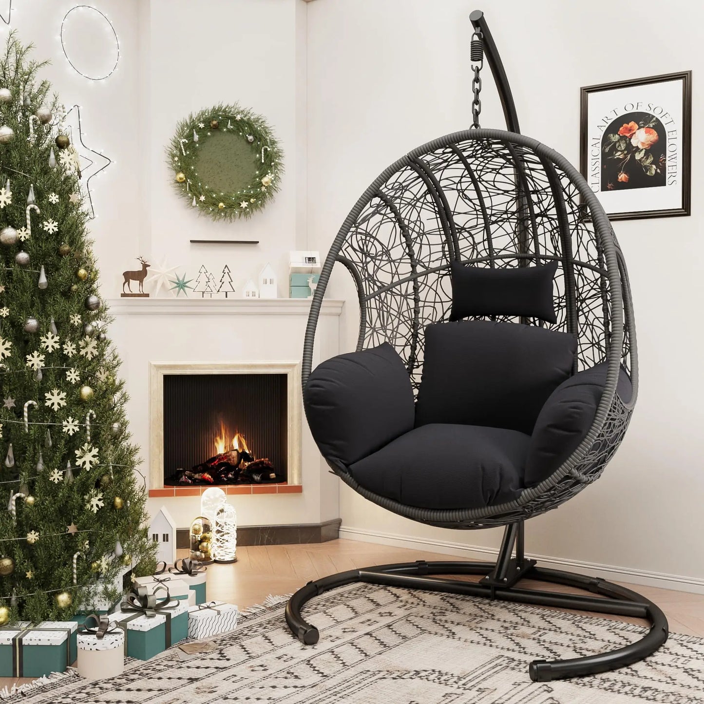 Hanging Egg Chair With Stand Outdoor Patio Swing Durable