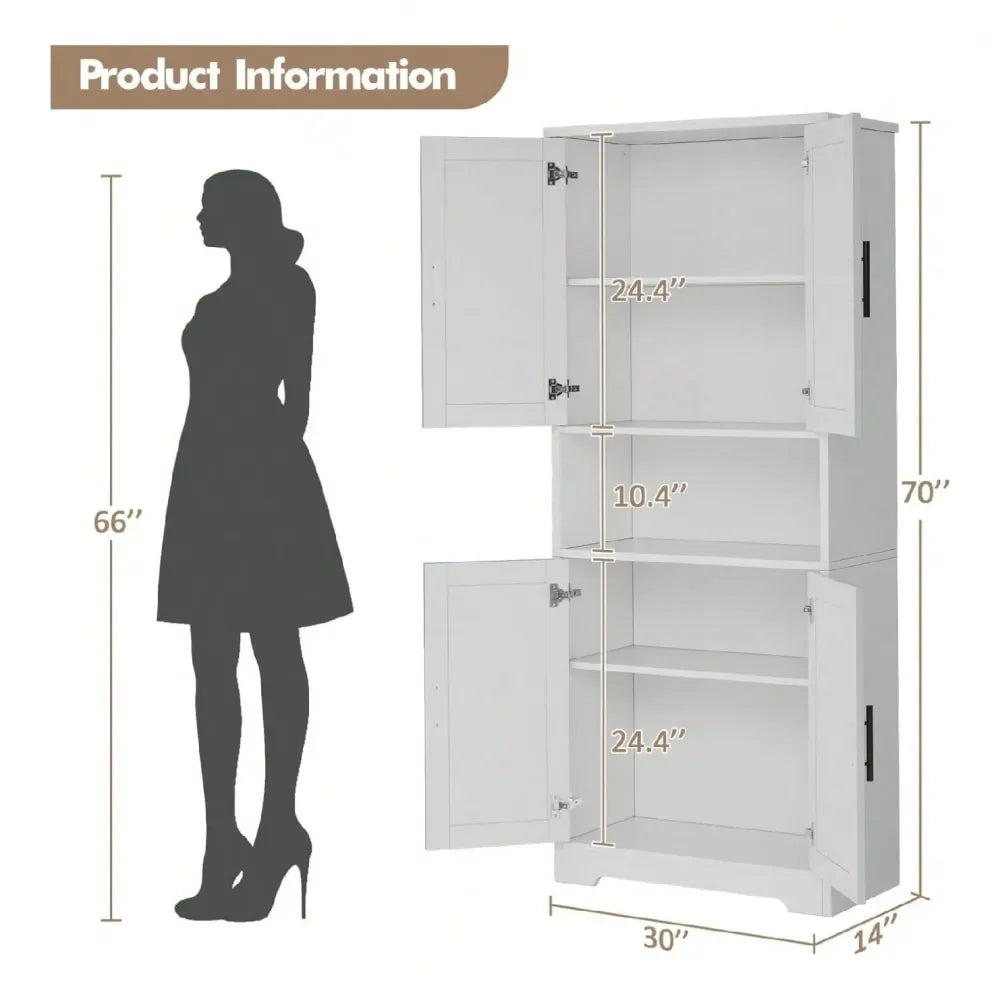 XMSJ Tall Pantry Cabinet With Adjustable Shelves And Doors
