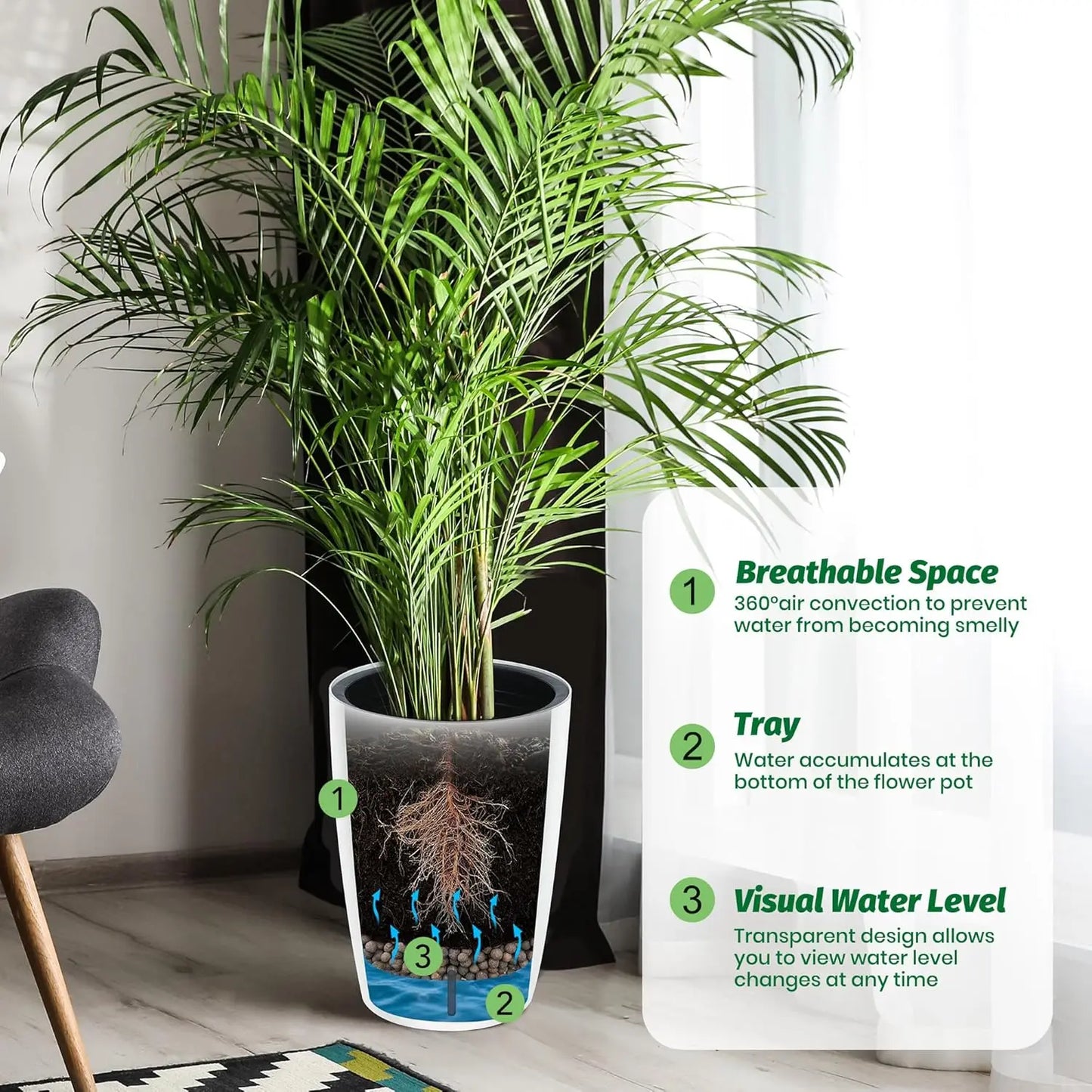 TWISTER.CK Self-Watering Tall Planters With Water Level Gauge