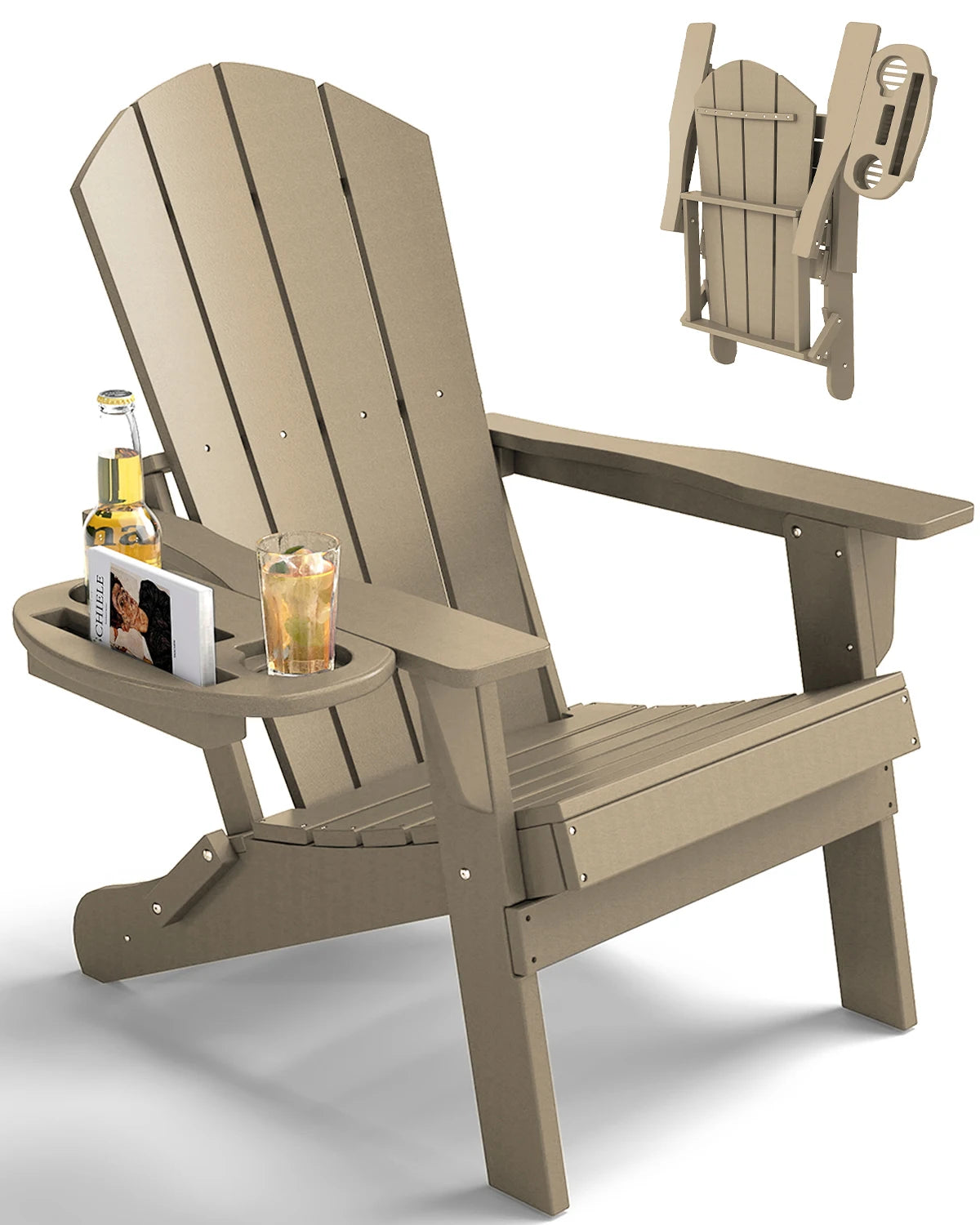 Foowin Folding Adirondack Chair Weather Resistant HDPE Cup Holder Outdoor