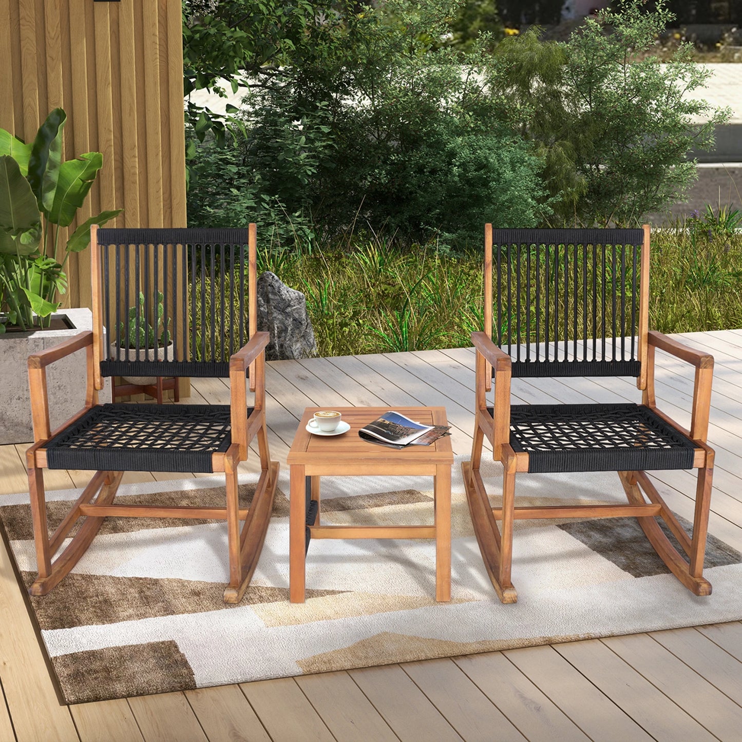HOMASIS 3-Piece Acacia Wood Patio Bistro Set With All-Weather Rope