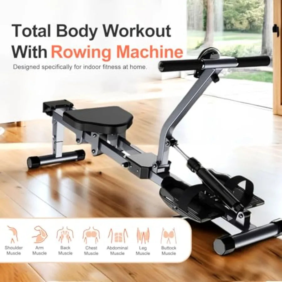 Home Folding Rowing MachineHydraulic Rowing Machine Dual Tracks for Quieter 300LBS Weight Capacity with 12 Levels of Adjustable
