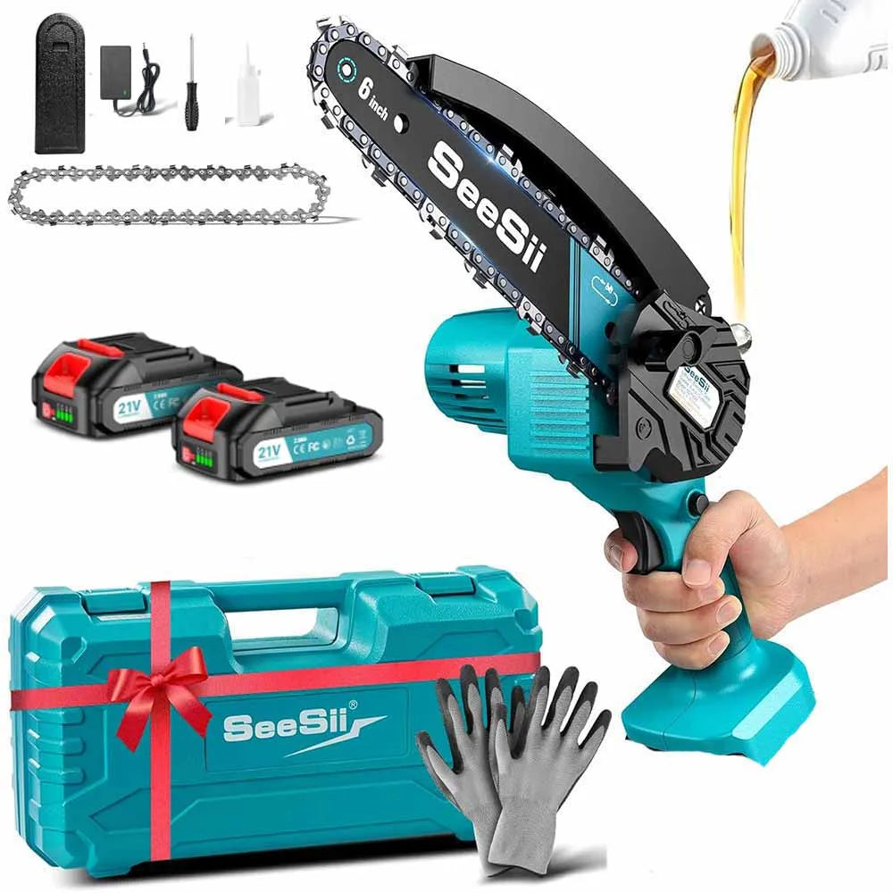 Seesii Cordless Mini Chainsaw With 18V Battery For Pruning Woodworking