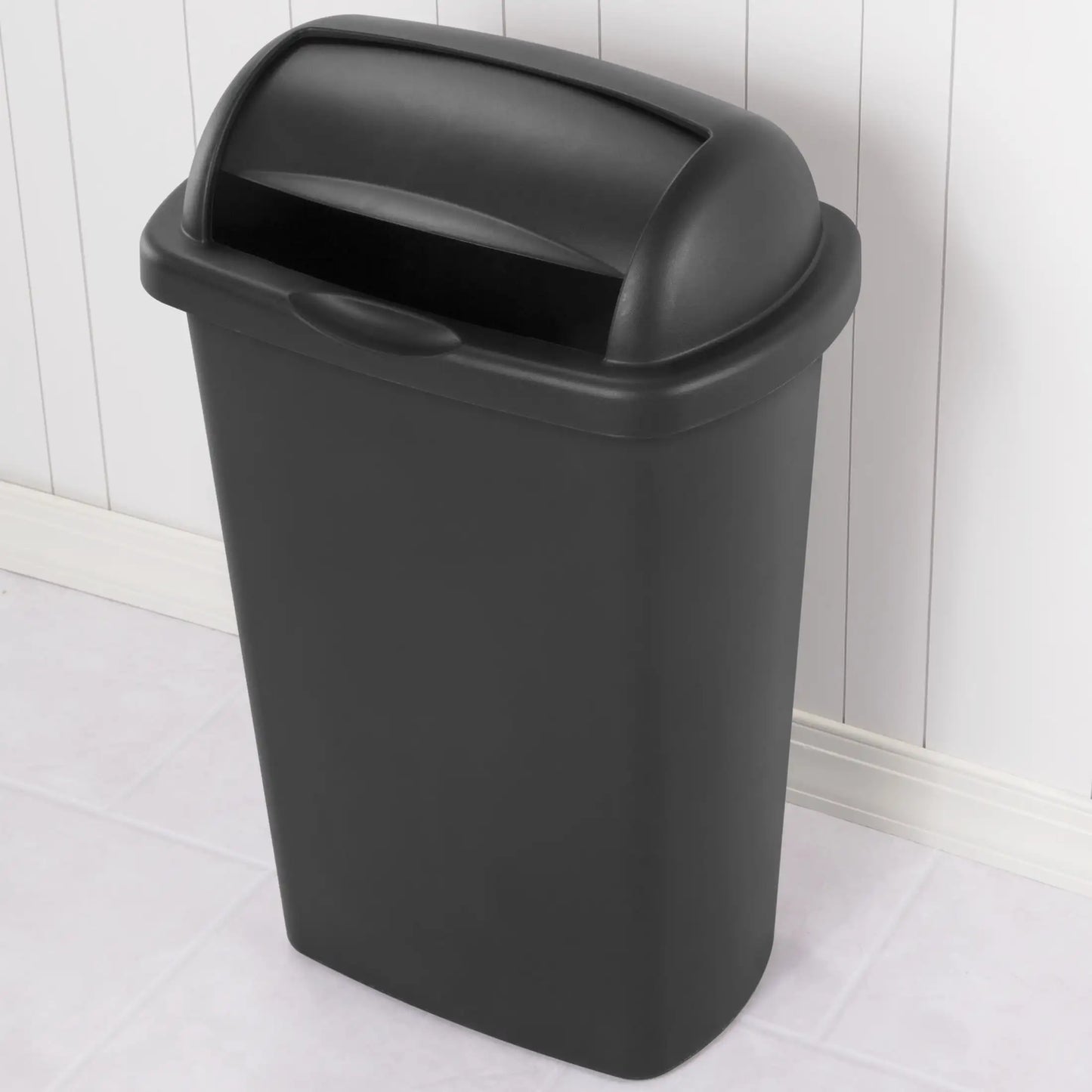 Rectangular Plastic Kitchen Trash Can With Roll Top Lid