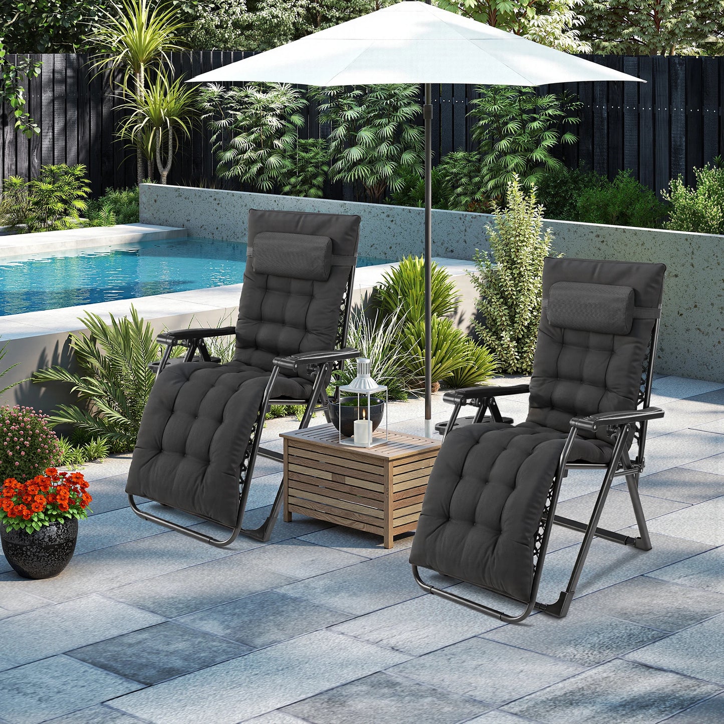 JHK Zero Gravity Recliner Lounge Chair Folding Portable With Cup Holder Trays