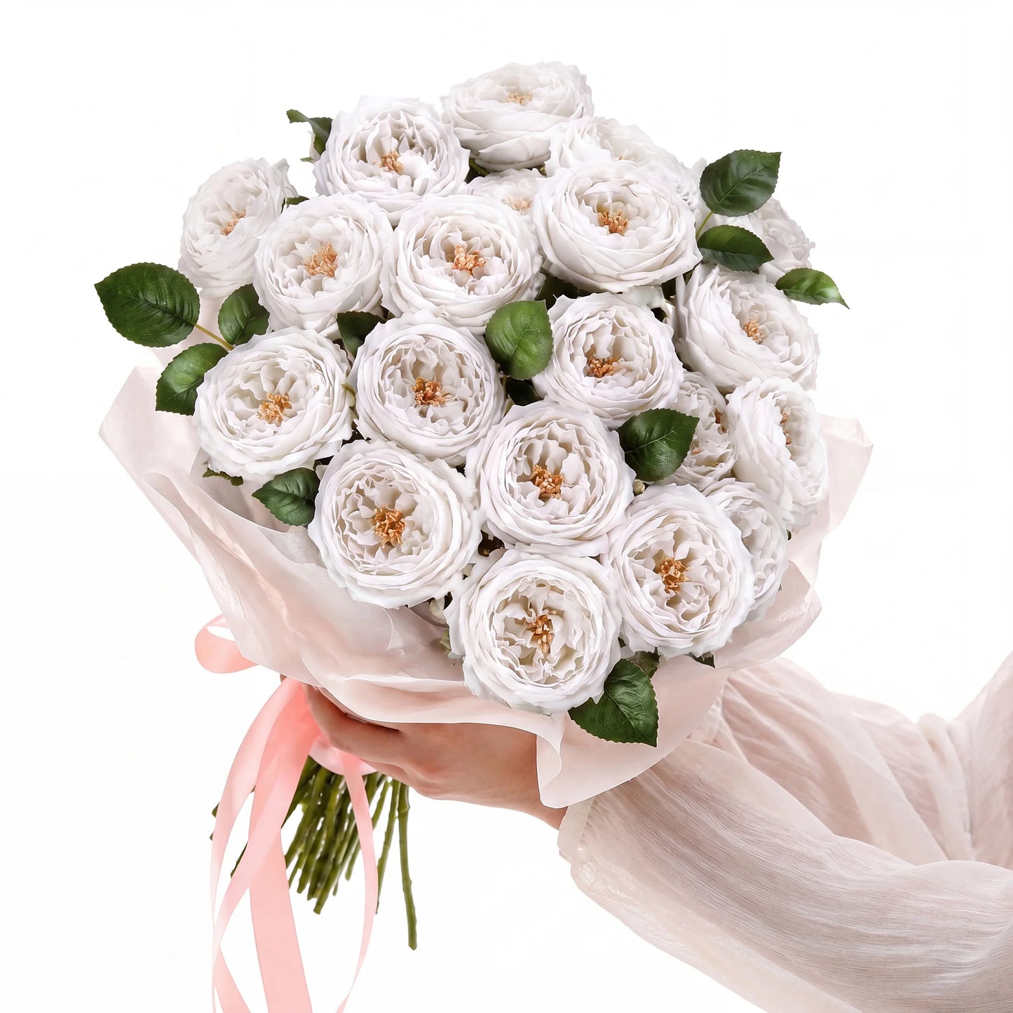 HiMISS 20Pcs Lifelike Real Touch Artificial Roses And Peonies Stems
