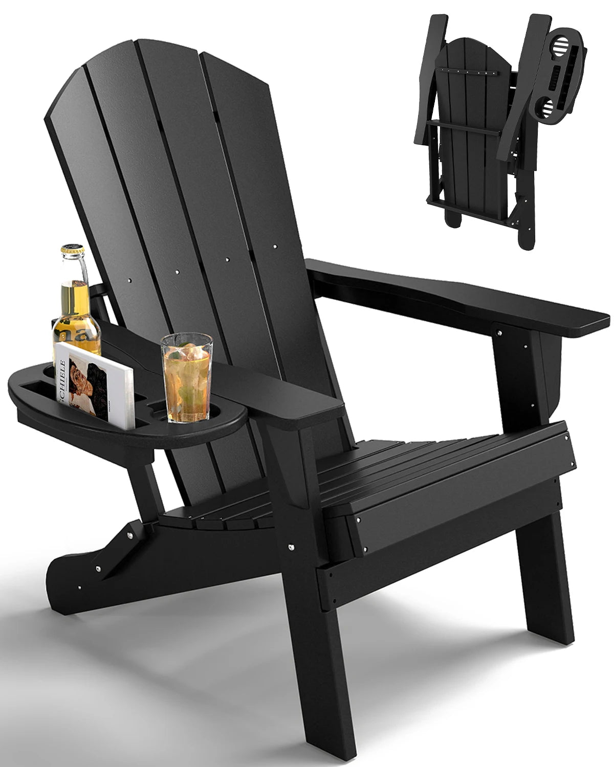 Foowin Folding Adirondack Chair Weather Resistant HDPE Cup Holder Outdoor