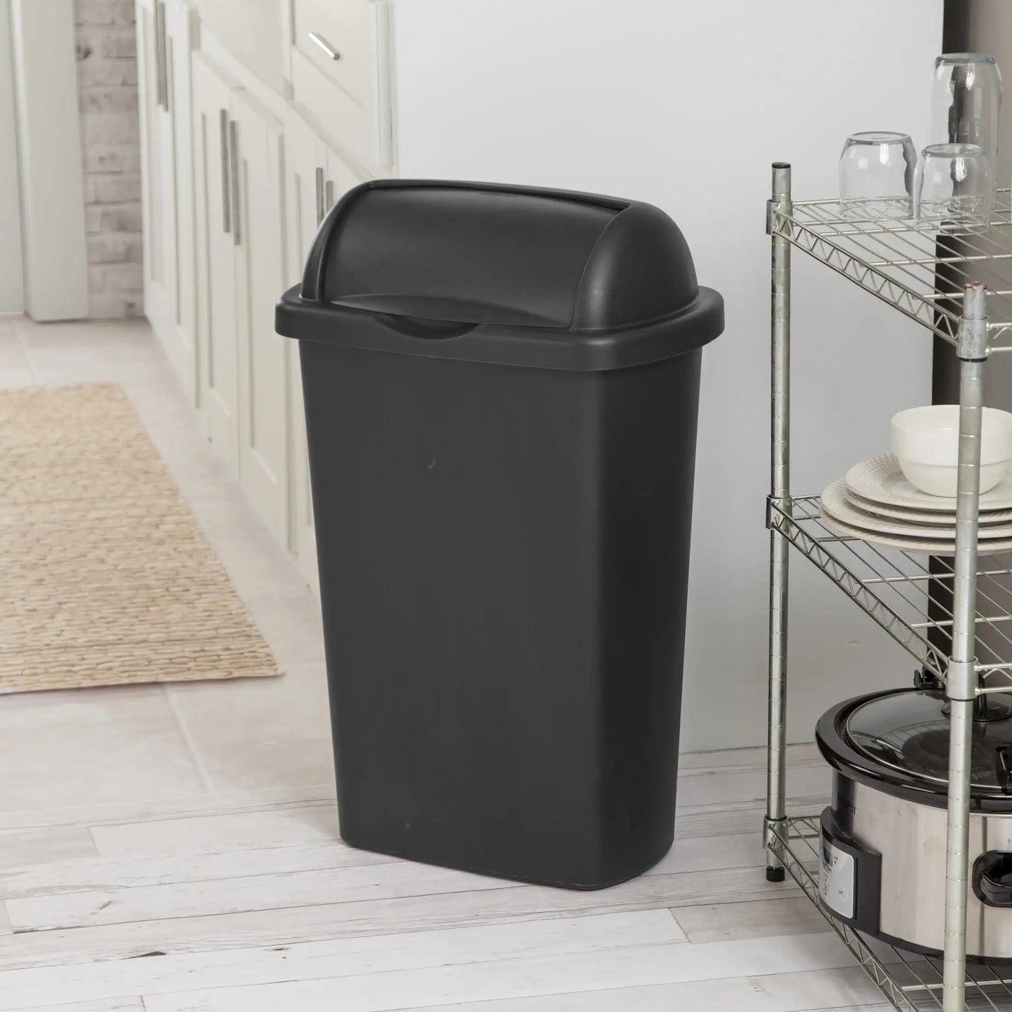 Rectangular Plastic Kitchen Trash Can With Roll Top Lid