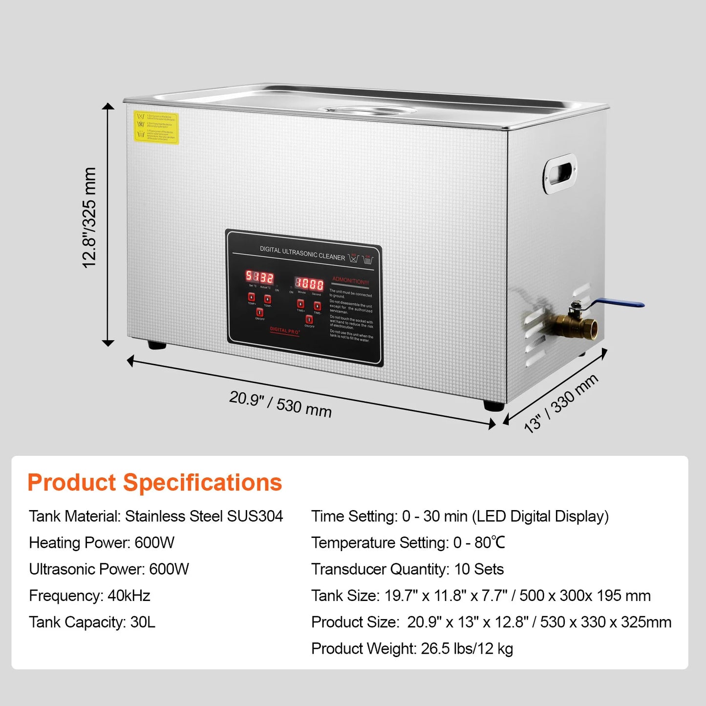 SucceBuy Ultrasonic Cleaner Stainless Steel Portable Home Appliance