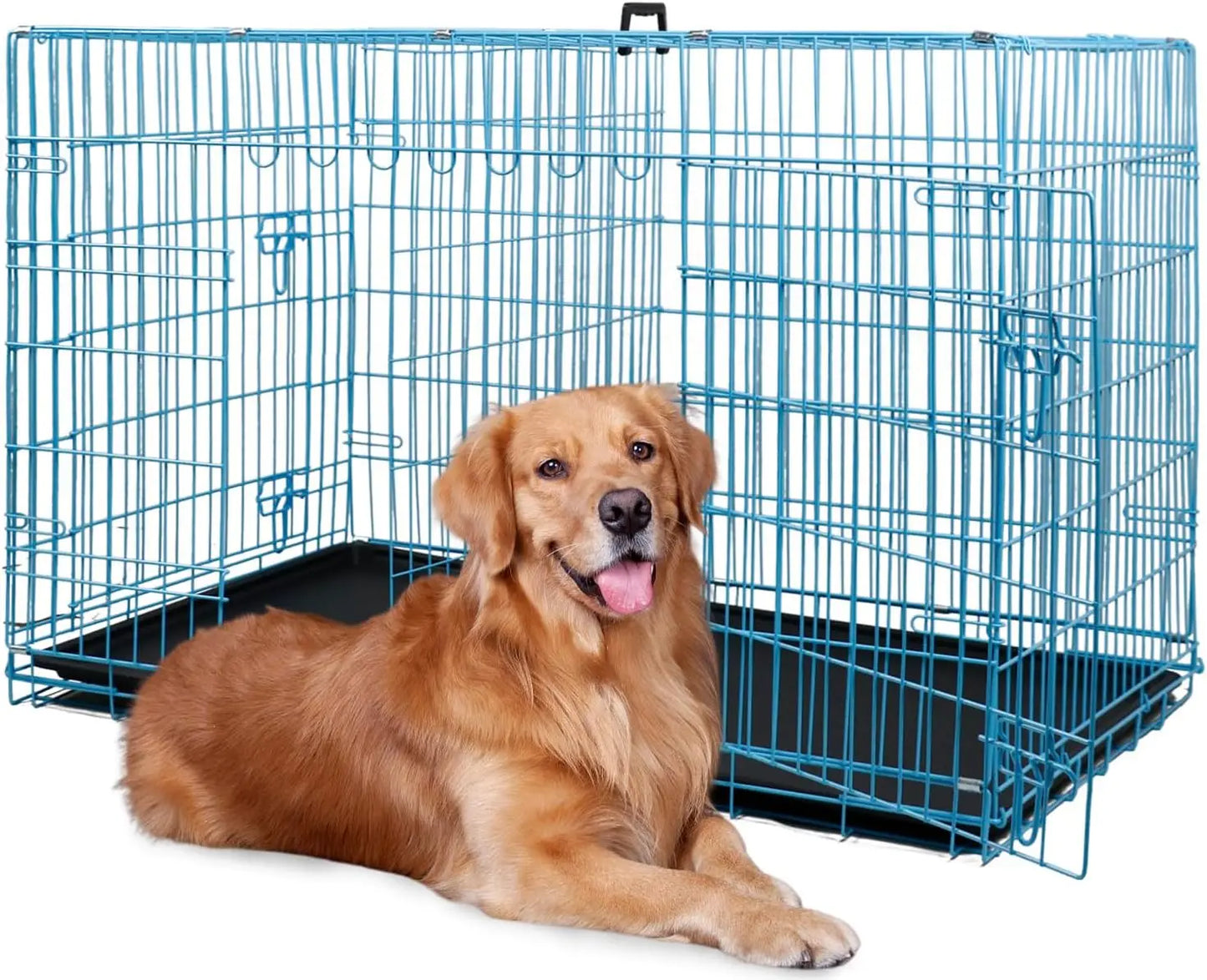Foldable Dog Crate with Double Doors, Secure Latches, Leakproof Tray