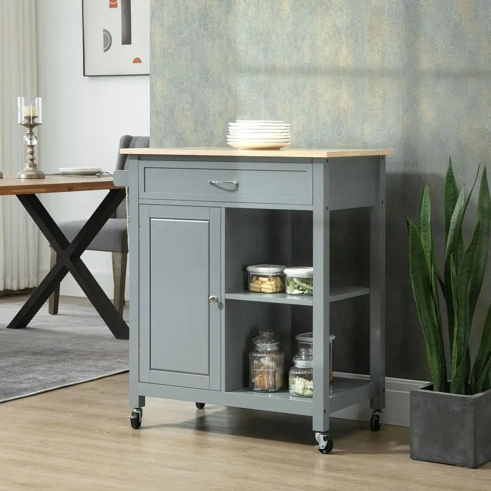 Kitchen Island Cart With Storage Drawer And Solid Wood Top