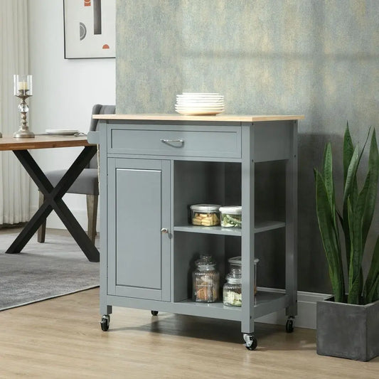 Kitchen Island Cart With Storage Drawer And Solid Wood Top