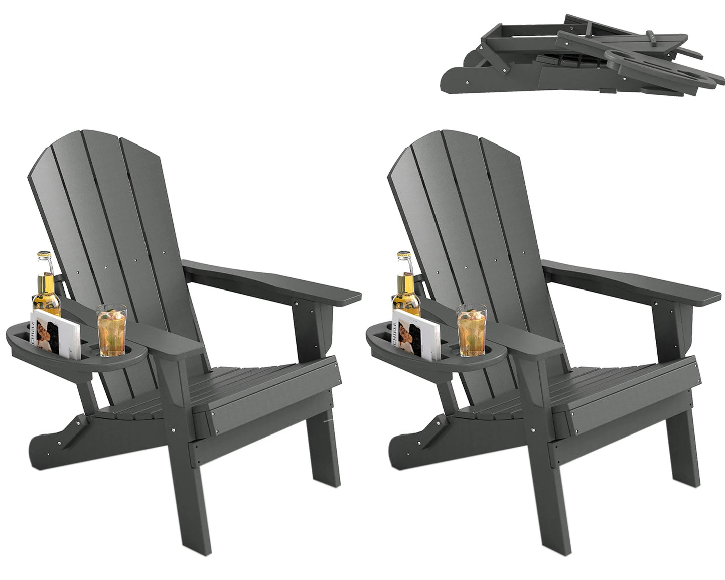 Foowin Folding Adirondack Chair Weather Resistant HDPE Cup Holder Outdoor
