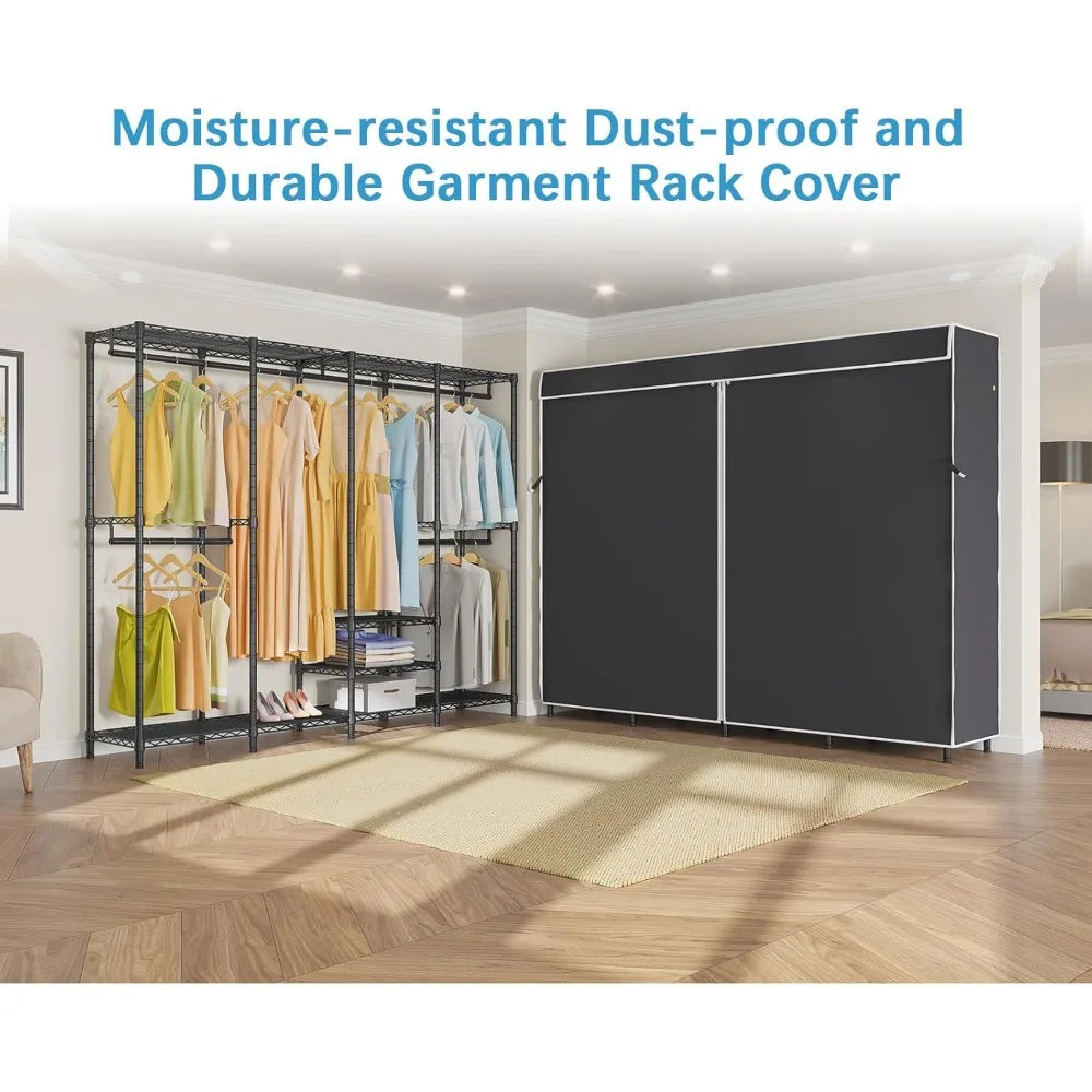 Heavy Duty Clothes Rack With Cover Portable Freestanding Wardrobe Closet