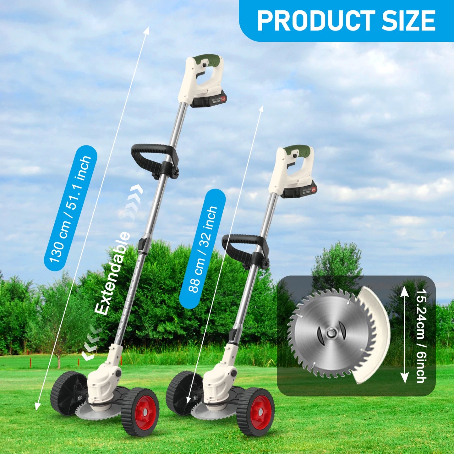 21V Cordless 3-In-1 Lawn Mower Trimmer Edger With 2x2.0Ah Batteries