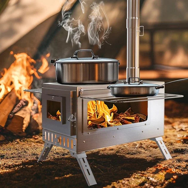 Wood Burning Stove Portable For Outdoor Heating And Chimney Pipes