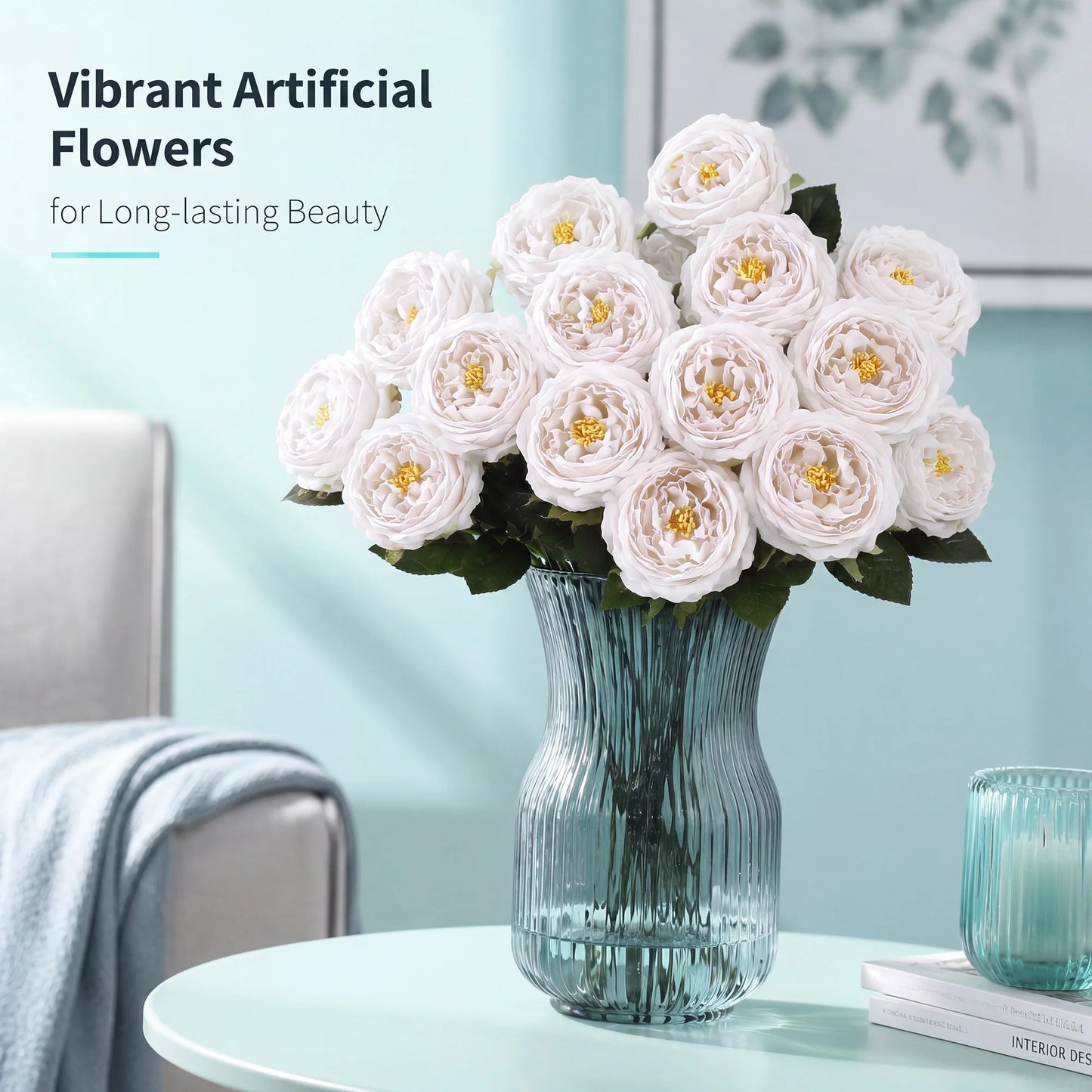 HiMISS 20Pcs Lifelike Real Touch Artificial Roses And Peonies Stems