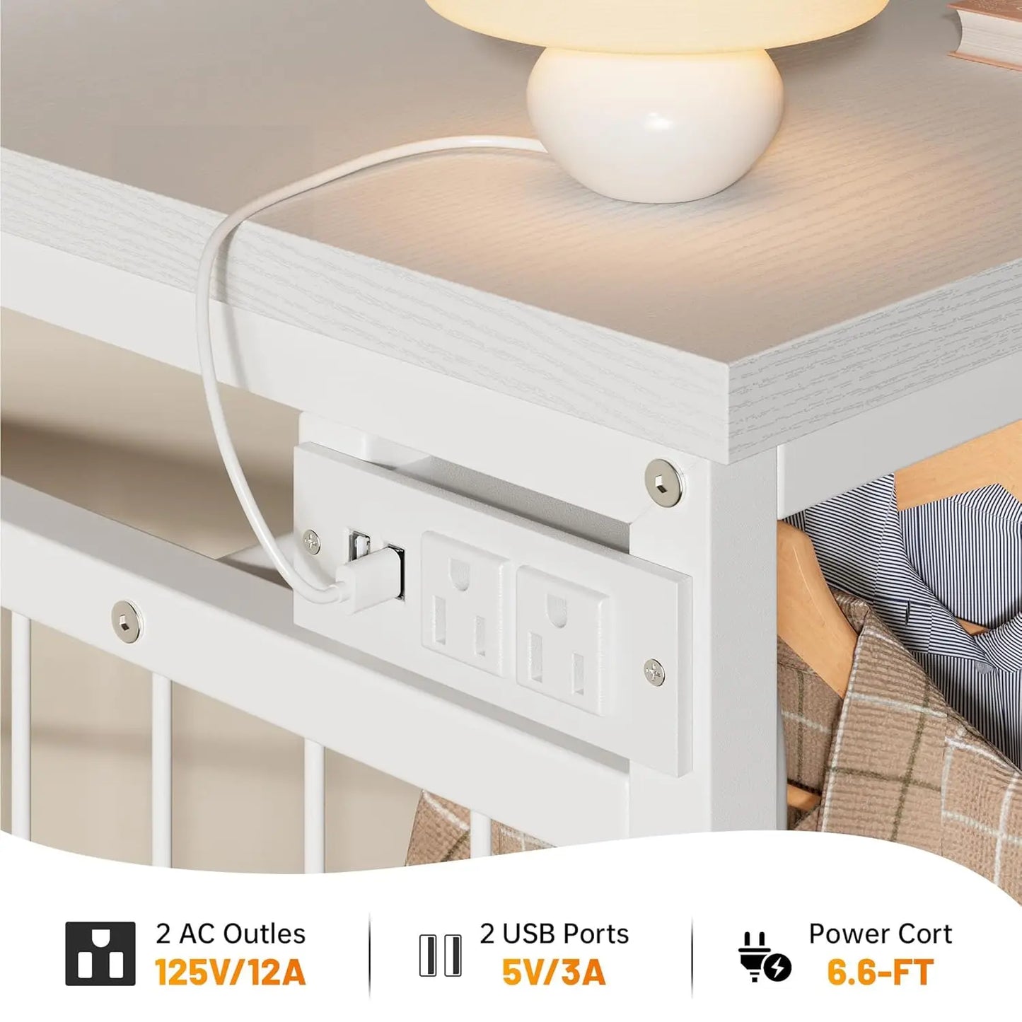 Modern Dresser With Hanging Rack And LED Lights Charging Station